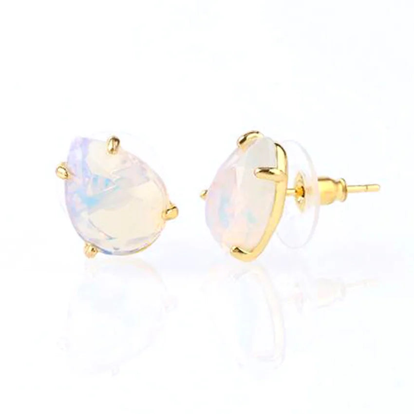 Crystal Stud Earrings for Women Girls Waterdrop Round Oval Shape Natural Lapis Lazuli Amethyst Faceted Stone Earring Jewelry - Charlie Dolly