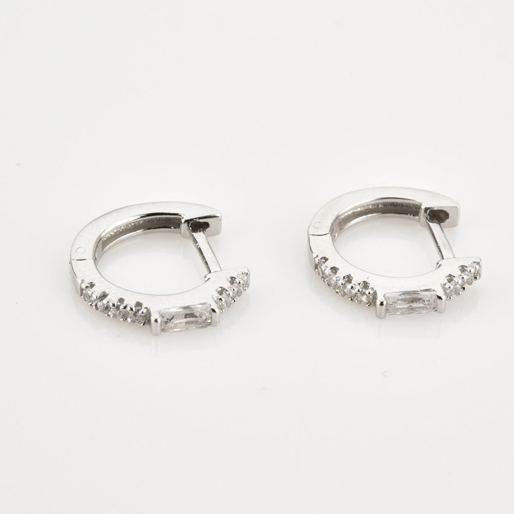 ANDYWEN 100% 925 Sterling Silver Gold 8mm Piercing Hoops Huggies Women One Zircon Luxury 2020 Rock Punk Fashion Jewelry Gift