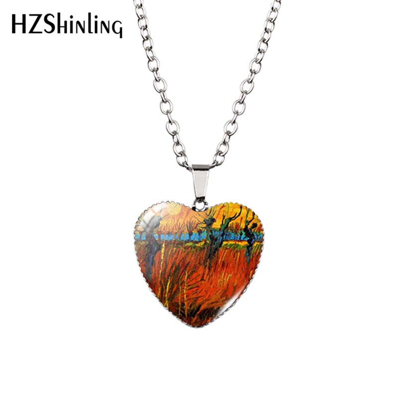 Sunflower Heart Necklace Yellow Sunflower Pendant Glass Picture Jewelry Fashion Heart Necklace HZ3