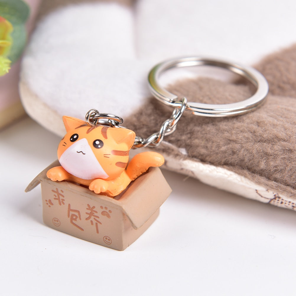1pcs Creative Personality Cute Little Cat Box Keychain For Women Men Keychain Bag Pendants