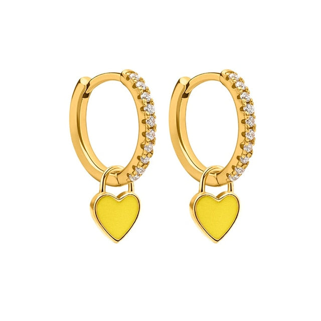 Aide Silver Color Hoop Earrings With Cute Candy Neon Color Enamel Heart Charm Drop Earring Gold Color For Girls Party Jewelry