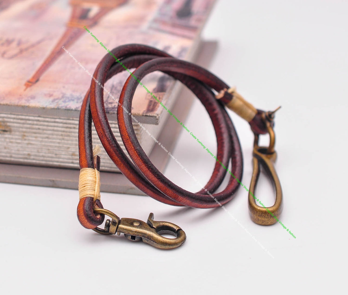 30" Retro Brown Handmade Long Punk Biker Motocycle Trucker 7*5mm Thick Plain Leather Keychain Jean Wallet Chain With Brass Hook