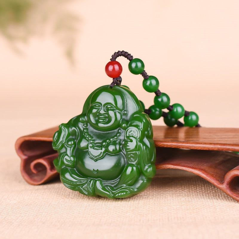 Maitreya Buddha Natural Green Jade Pendant Necklace Chinese Hand-carved Charm Jadeite Jewelry Fashion Amulet Gifts for Women Men