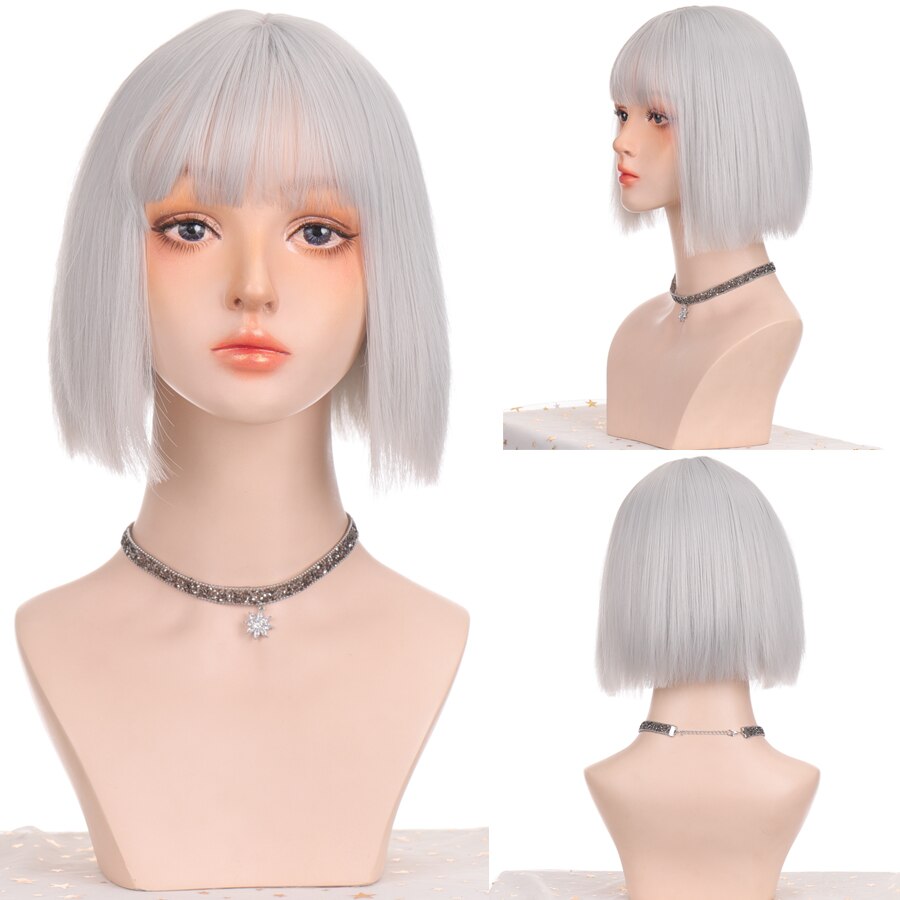 LANLAN synthetic black, pink Lolita wig short straight bob cosplay wig for white/black women heat-resistant hair wig