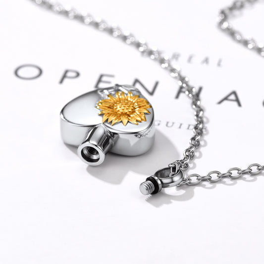 Starlord Stainless Steel Sunflower Ashes Urn Necklaces For Women Memorial Keepsake Cremation Jewelry PSP4883G - Charlie Dolly