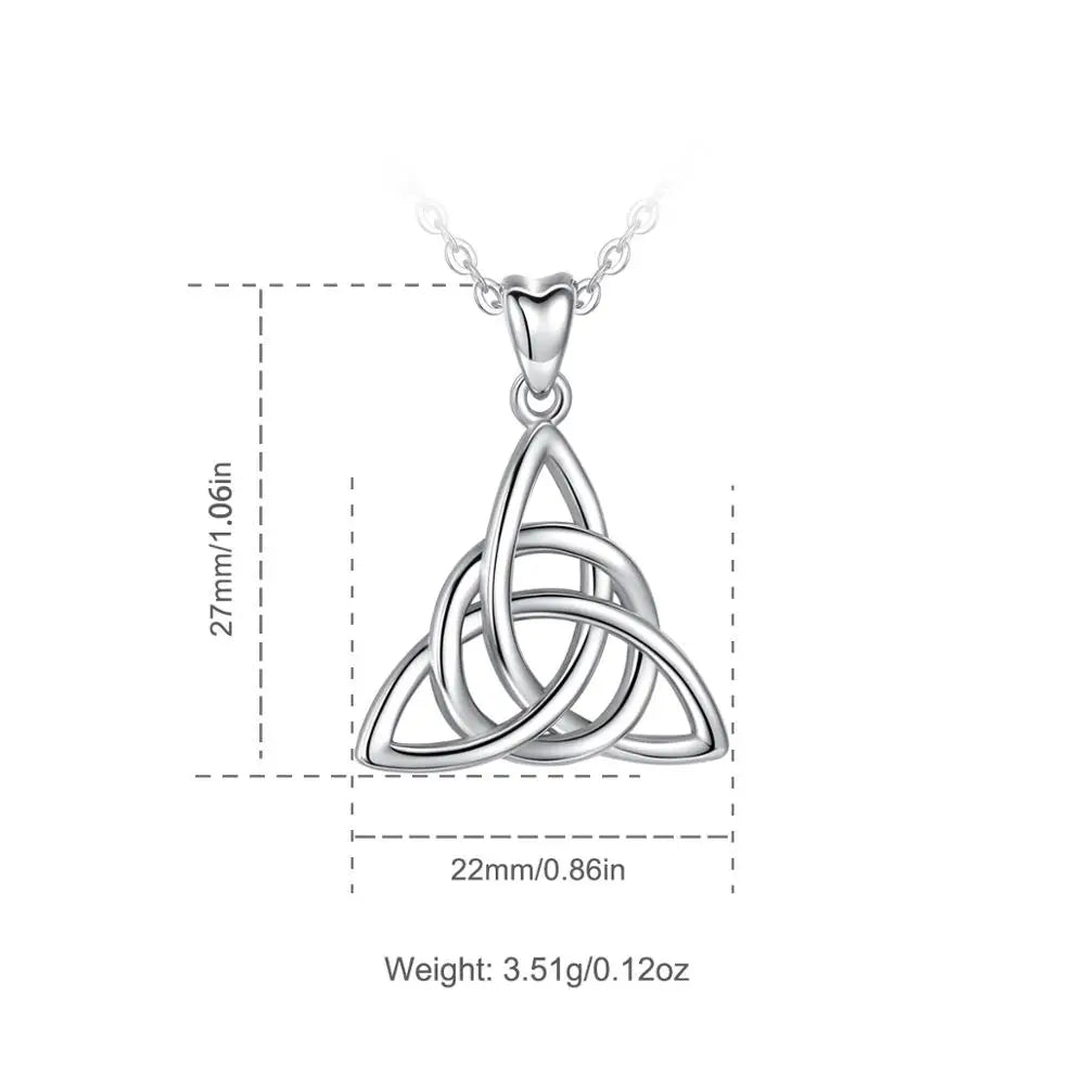 S925 Sterling Silver Celtic Knot Triangle Pendant Necklace, Purple CZ Sacred Geometry Amulet