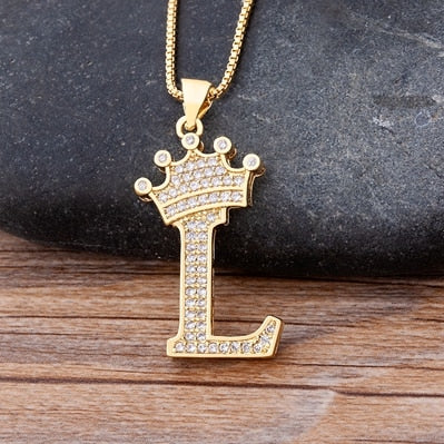 Nidin Luxury Copper Zircon A-Z Crown Alphabet Pendant Chain Necklace Hip-Hop Style Fashion Woman Man Initial Name Jewelry