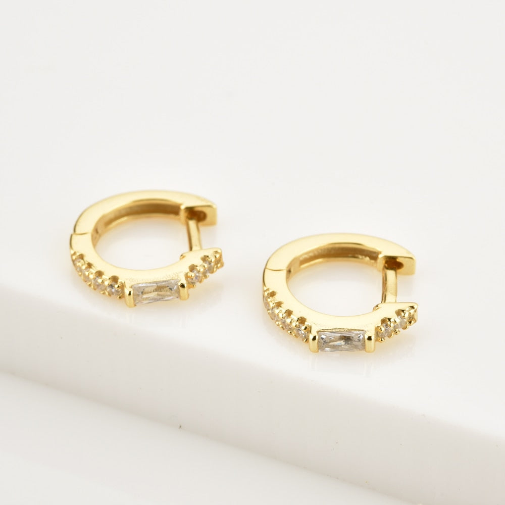ANDYWEN 100% 925 Sterling Silver Gold 8mm Piercing Hoops Huggies Women One Zircon Luxury 2020 Rock Punk Fashion Jewelry Gift