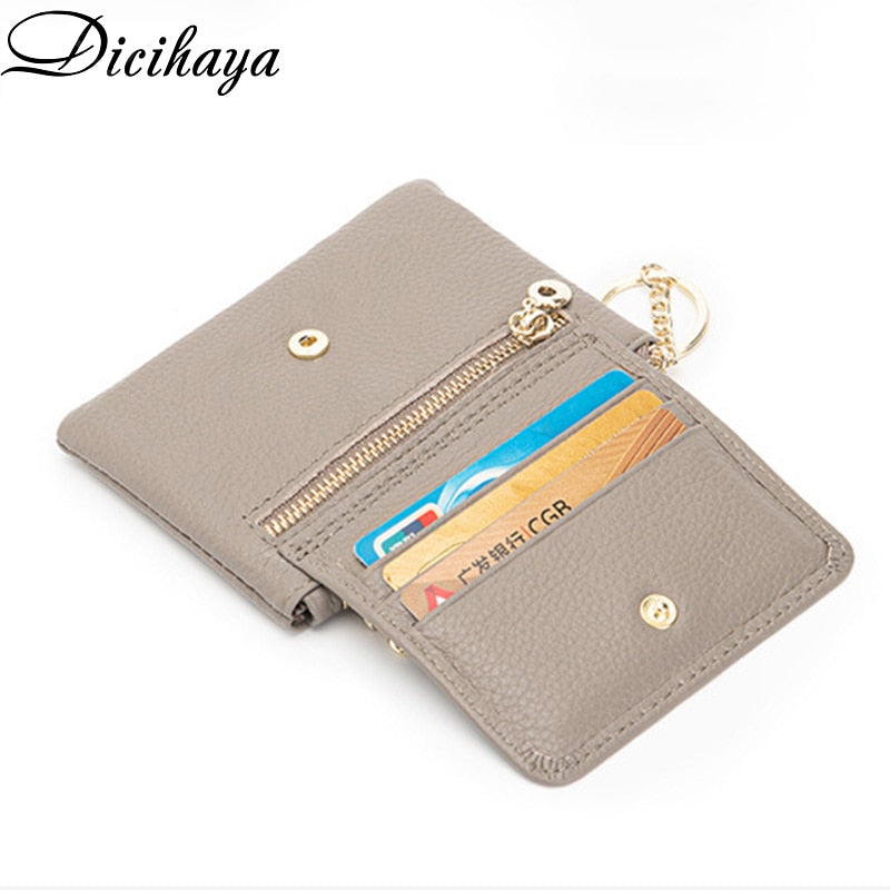 DICIHAYA 2022 New Cowhide Genuine Leather Women Mini Wallet Ladies Zipper Leather Coin Purse Pocket Key Ring Bag Mini Coin Bag