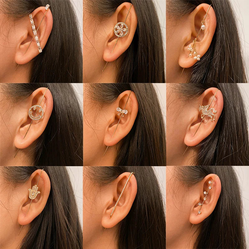 Gold Zirconia Ear Crawler Climber Earrings Jewelry