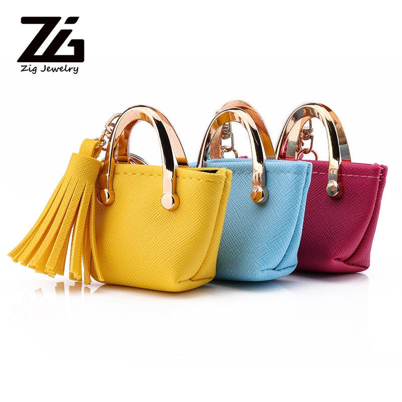 ZG Mini Small Bag Keychain Coin Purse Pink Blue Red Decoration Key Chains PU Leather Bag Storage Pendant Fashion Cute Jewelry