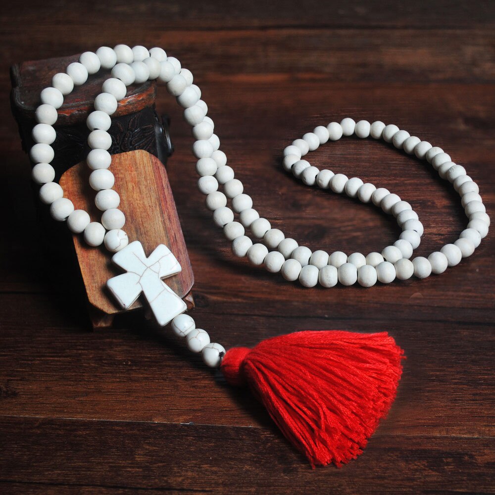 Yumfeel New Bohemian Necklace Handmade Stones Tassels Wood Beads Necklace Long Women Jewelry Gifts