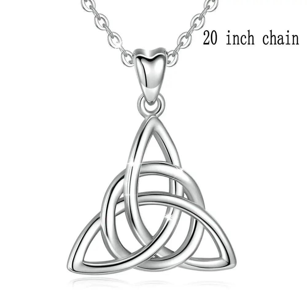 S925 Sterling Silver Celtic Knot Triangle Pendant Necklace, Purple CZ Sacred Geometry Amulet