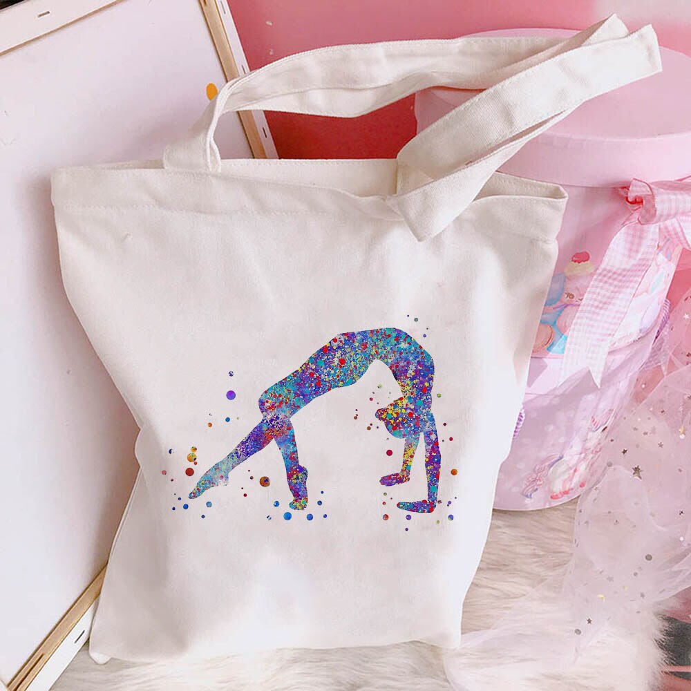 New Women's Casual Canvas Bag Pink Ballet Dance Girl Print Shopping Bag Lady Handbag Reusable Large Capacity Tote Bags