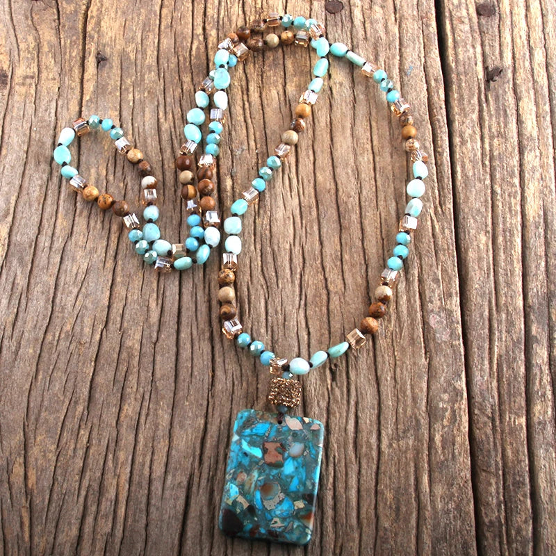 Fashion Bohemian Jewelry Random Shape Natural Stones Crystal Knotte With Semi Precious Pendant Necklaces For Boho Necklace - Charlie Dolly