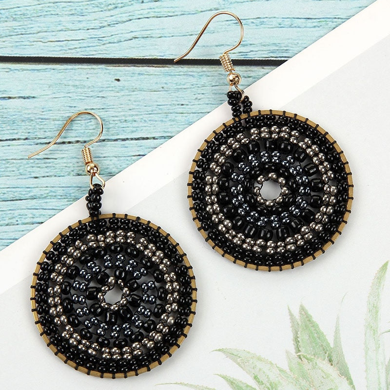Bohemian Colorful Round Rice Beads Drop Earrings for Women Fashion Multicolor Handmade Dangle Earrings Female Party Jewelry Gift