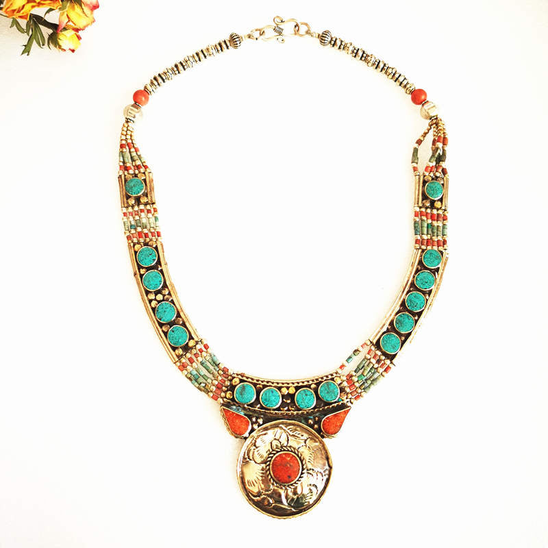 Tibetan jewerly Handmade Inlay Colorful Choker Necklace Ethnic BOHO Fashion TNL181