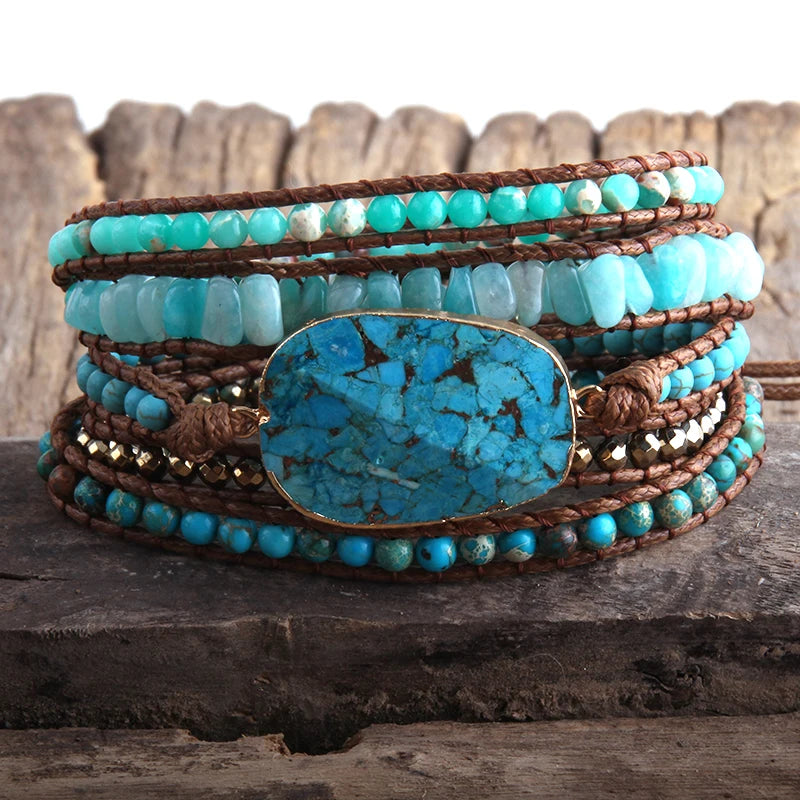Mixed Stone Five Strand Wrap Bracelet