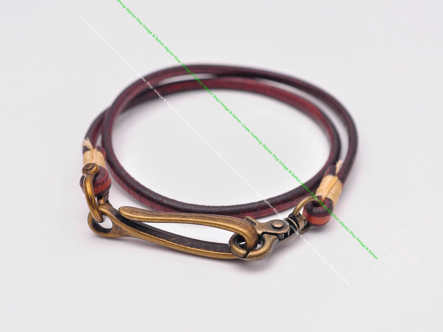 30" Retro Brown Handmade Long Punk Biker Motocycle Trucker 7*5mm Thick Plain Leather Keychain Jean Wallet Chain With Brass Hook
