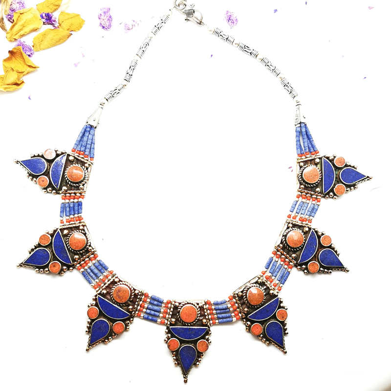 Master Design Nepal Handmade Vintage Multi Statements Necklace Copper Inlaid Necklaces Real Tibetan Jewelry