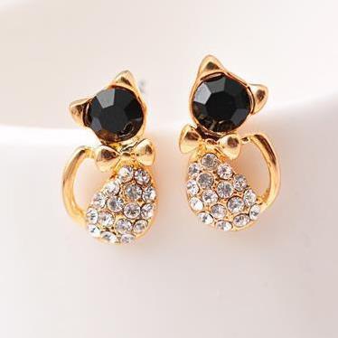 Cute rhinestone bow, cat earrings For Women girl Accessories jewelry wholesale