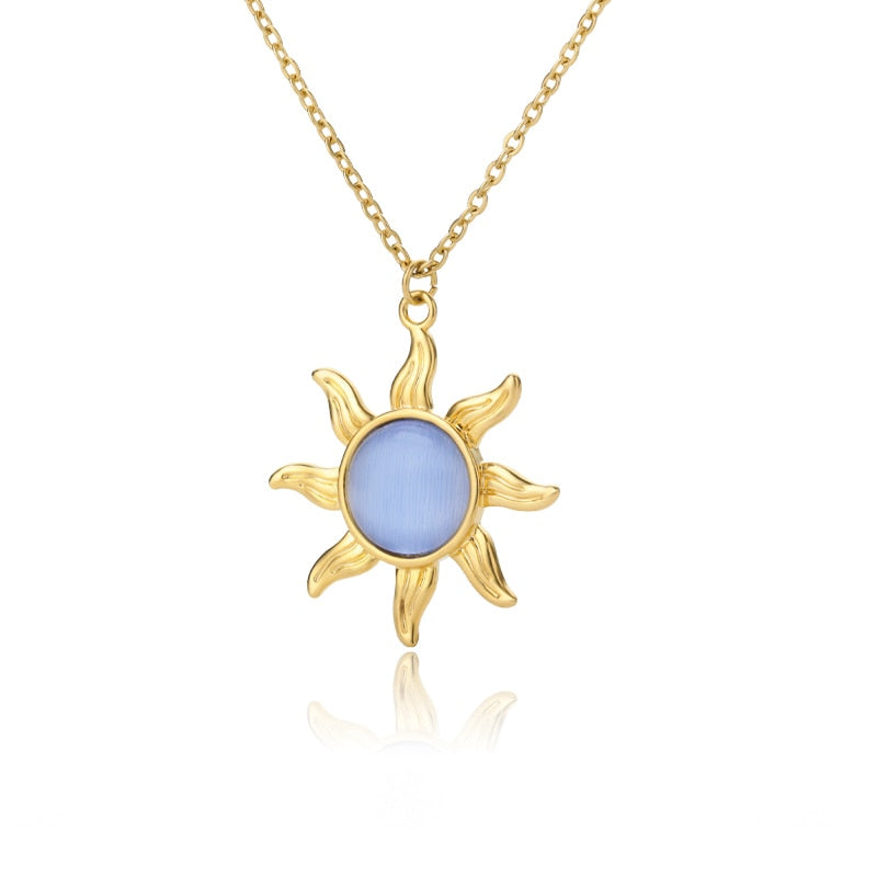Vintage Natural Moonstone Labradorite Necklaces For Women Opal Aesthetic Sun Flower Pendant Necklace Jewelry Friends Gift colar