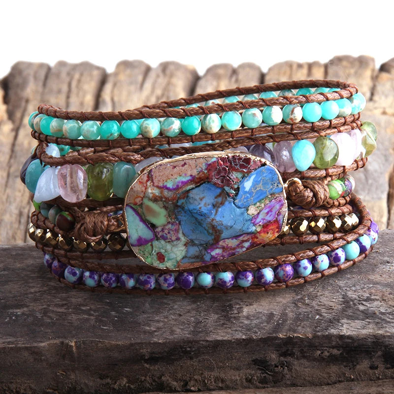 Mixed Stone Five Strand Wrap Bracelet