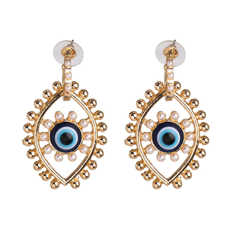 JUJIA Trendy Ethnic Love Heart Shape Evil Eye Drop Earrings For Women Vintage Statement Crystal Dangle Earring Jewelry Gift