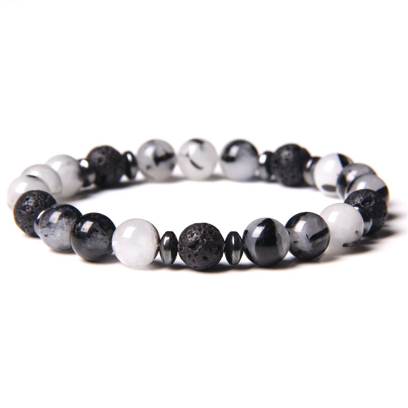 Natural Pink Zebra Stone Beads Bracelet 8mm Lava Volcanic Beaded Charm Bracelet Yoga Jewelry for Women Men Friendship Bracelet