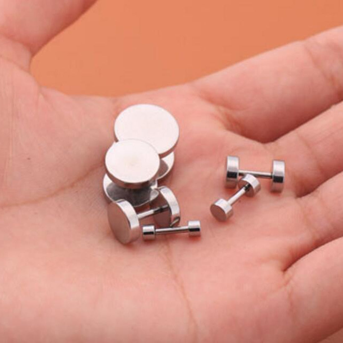 2Pcs Punk Black Unisex Stud Earring Barbell Piercing Earring For Men Women Gothic Street Pop Hip Hop Ear Jewelry Stainless Steel