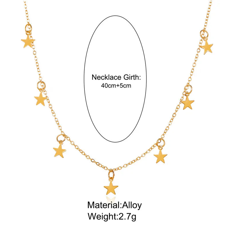 Gold Star Tassel Chain Choker Necklace Jewelry