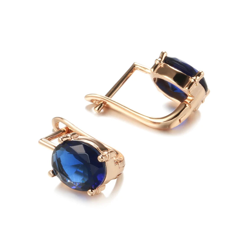 Blue Zircon Drop Earrings, Rose Gold Luxury Wedding Crystal Jewelry