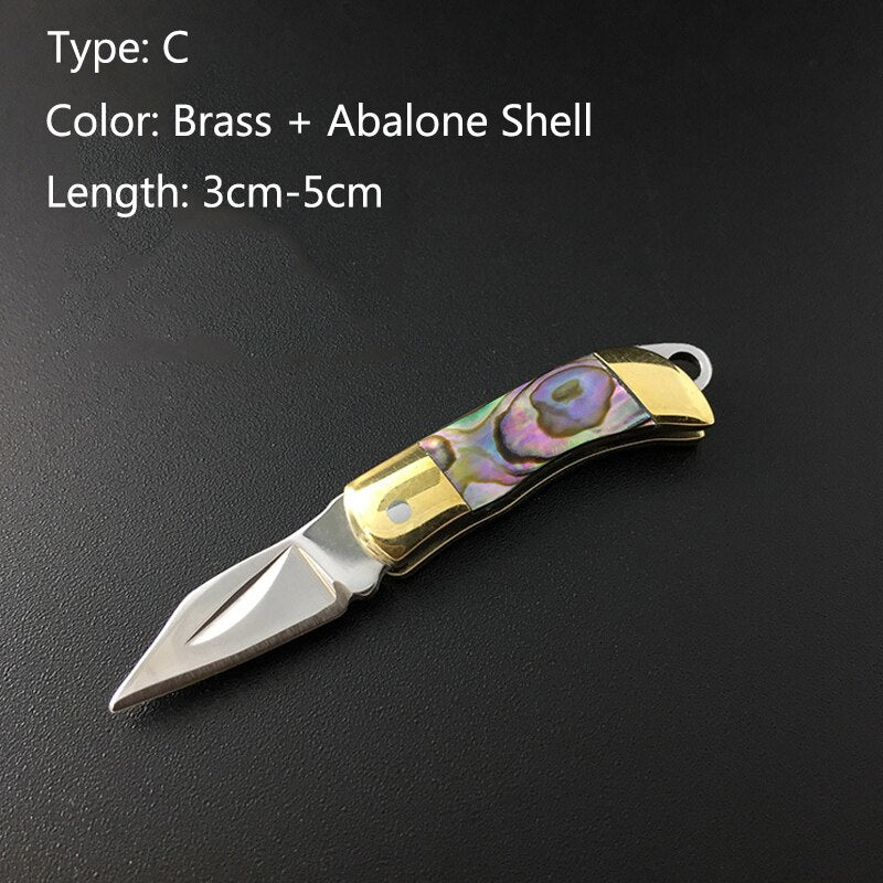 1pc Outdoor EDC Mini Folding Knife Pocket Self-defense Knife Exquisite Brass Knife Keychain Demolition Express Unpacking Knife