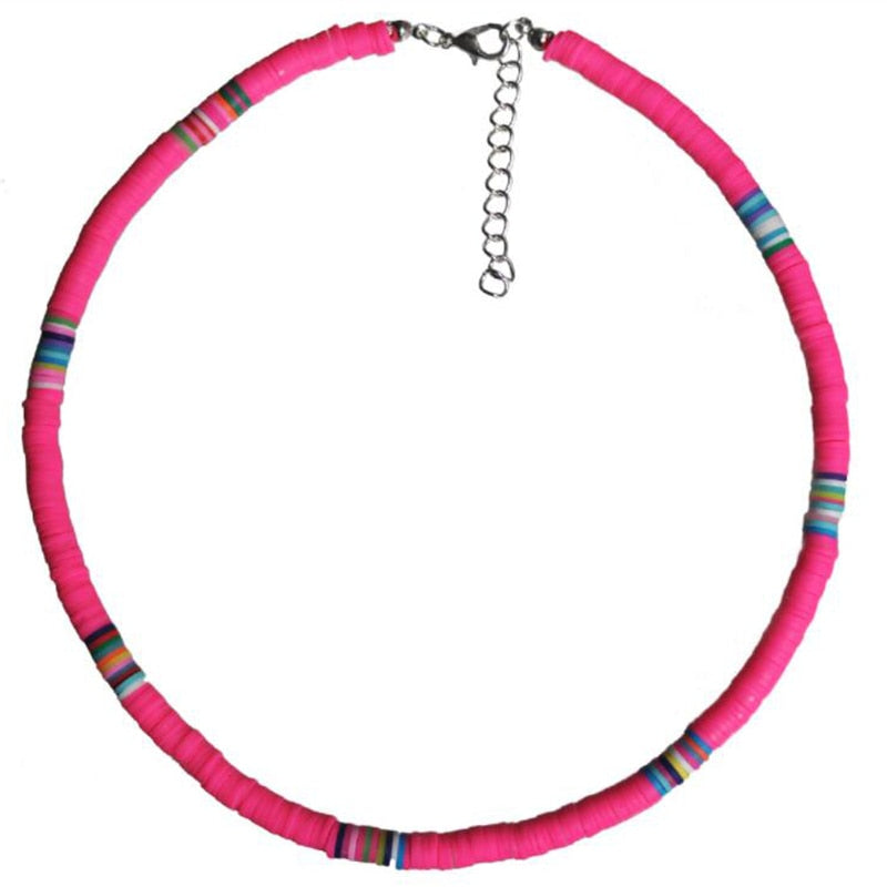 6MM Punk Polymer Clay Necklace Soft Pottery Choker Necklace Colorful Surfer Beads Collar Handmade Femme Jewelry Gifts