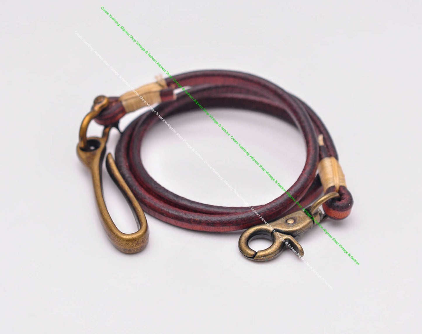 30" Retro Brown Handmade Long Punk Biker Motocycle Trucker 7*5mm Thick Plain Leather Keychain Jean Wallet Chain With Brass Hook
