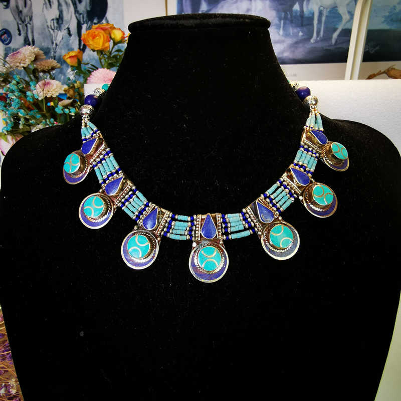 Master Design Nepal Handmade Vintage Multi Statements Necklace Copper Inlaid Necklaces Real Tibetan Jewelry