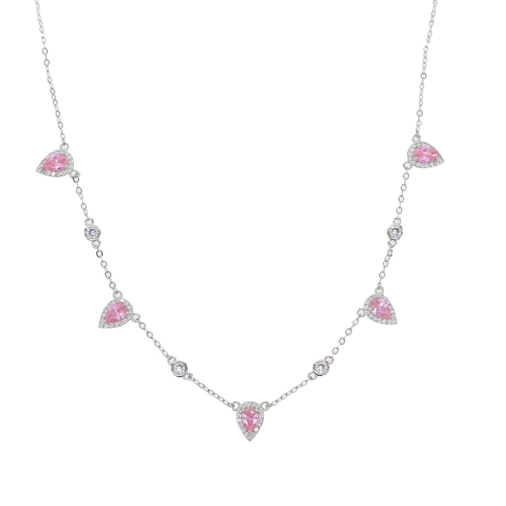 Bohemia NEWest gold color Pink stone statement chain necklace choker fashion jewelry for women elegance gift stylish jewelry