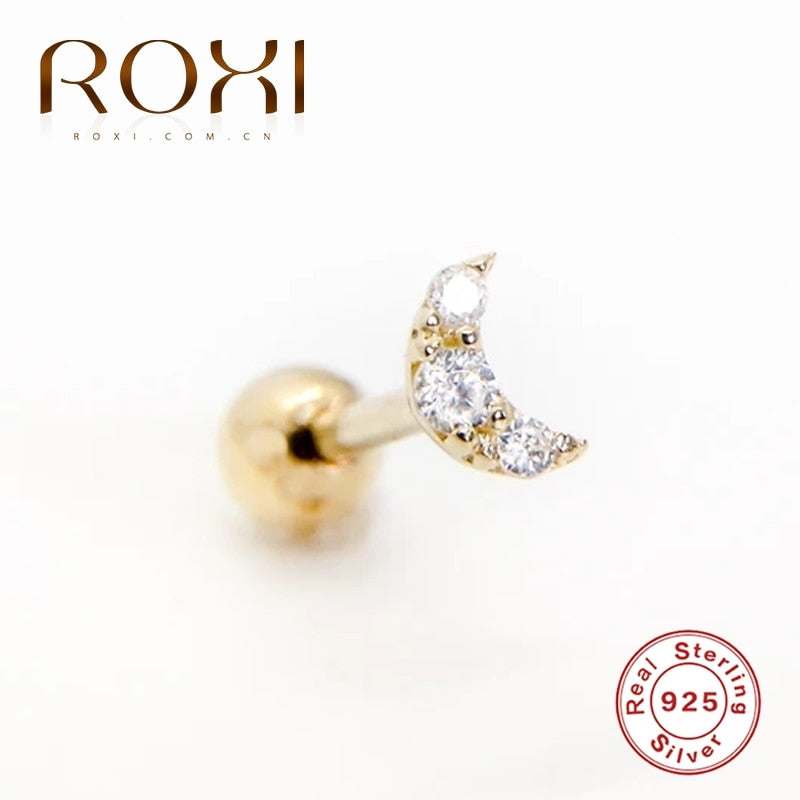 ROXI Small Crown Moon Star Lightning Constellation Stud Earrings for Women 925 Sterling Silver Piercing Earring Kolczyki Damskie