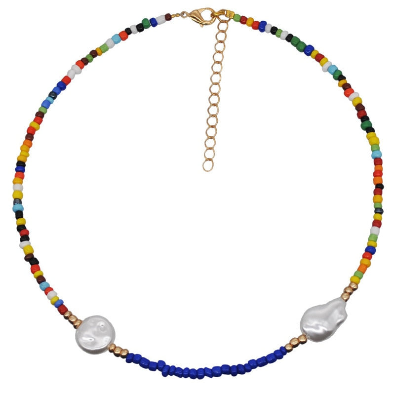 3 PCS OFF 10% Bohemian Colorful Seed Beads Necklace Long Horn Pendant Starfish Multi-layer Pearl Necklace Set For Women Jewelry