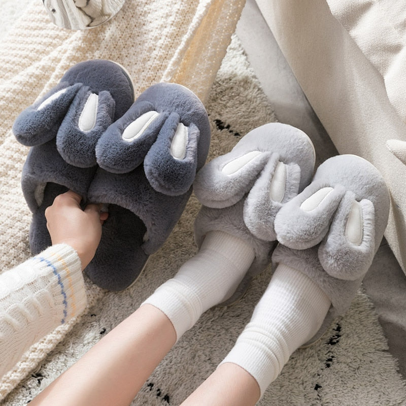 Women Warm Faux Fur Slippers Cute Rabbit Ear Lovers Indoor Slipper Soft Plush Anti-slip Winter Female Home Floor Shoes SH462
