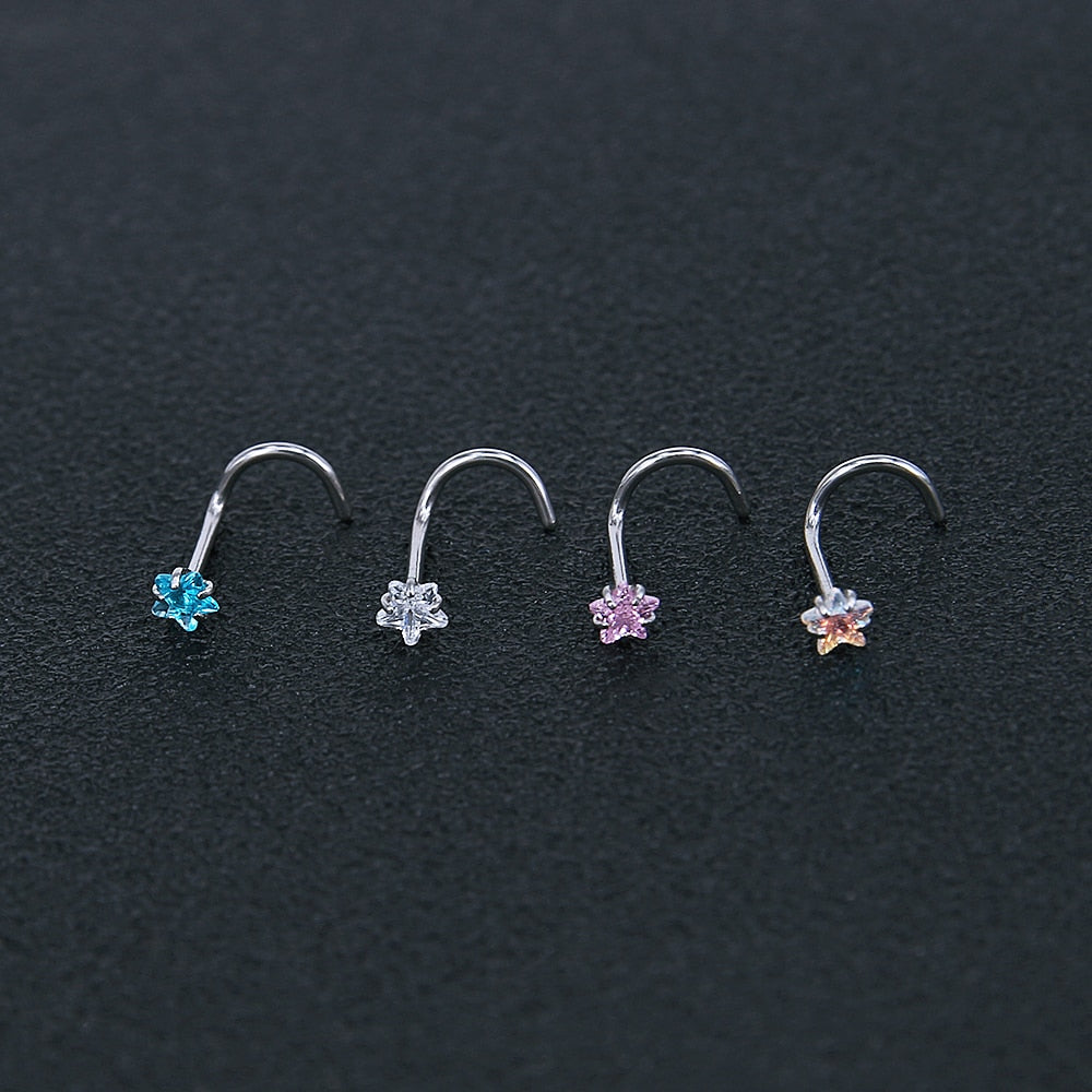 ZS 22g CZ Crystal Nose Studs Sets 12PCS/3PCS Nose Rings Studs Set Stainless Steel Nose Piercing Screws Fashion Nose Septum Rings
