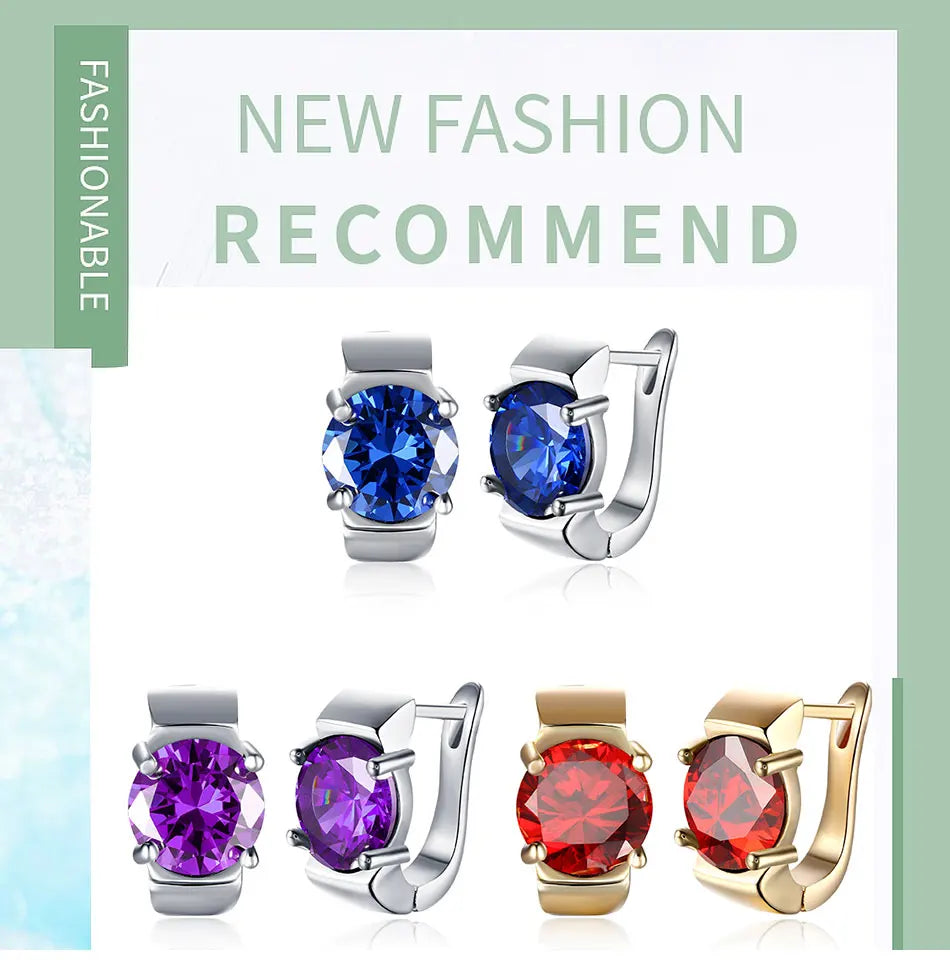 925 Silver Amethyst Hoop Earrings, Colorful Gemstone Wedding Jewelry