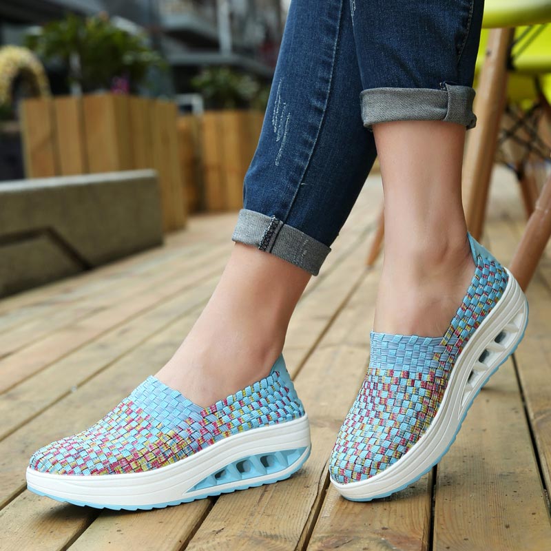 Summer Woven Platform Sneakers Sport Woman Sports Shoes Lady Running Shoes for Women Shoes Fitness Slimming Swing Pink E-251