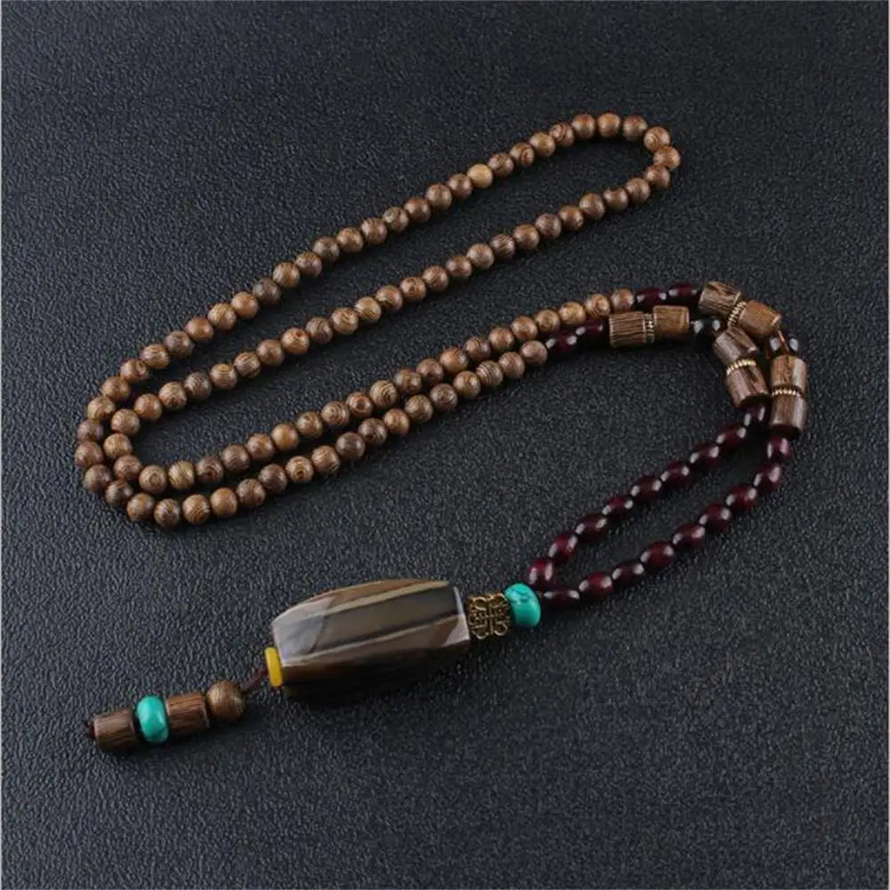 Nepal Wood Bead Pendant Long Necklace Jewelry