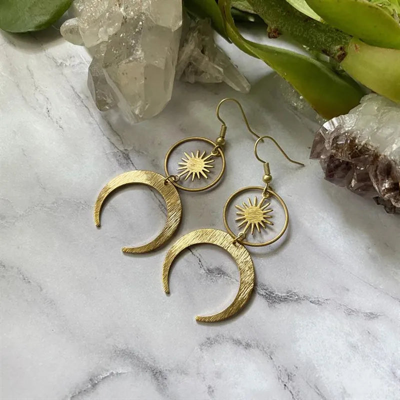 Crescent Moon Goddess Long Drop Earrings