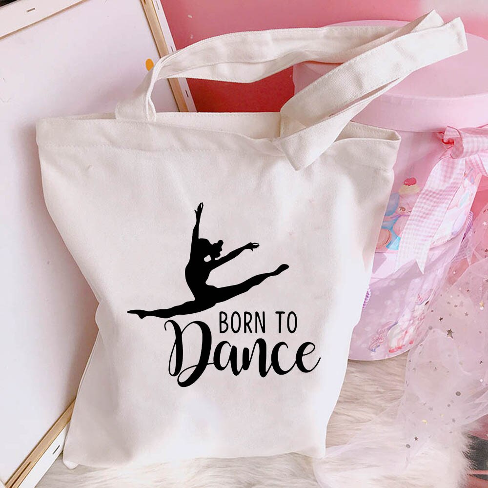 New Women's Casual Canvas Bag Pink Ballet Dance Girl Print Shopping Bag Lady Handbag Reusable Large Capacity Tote Bags