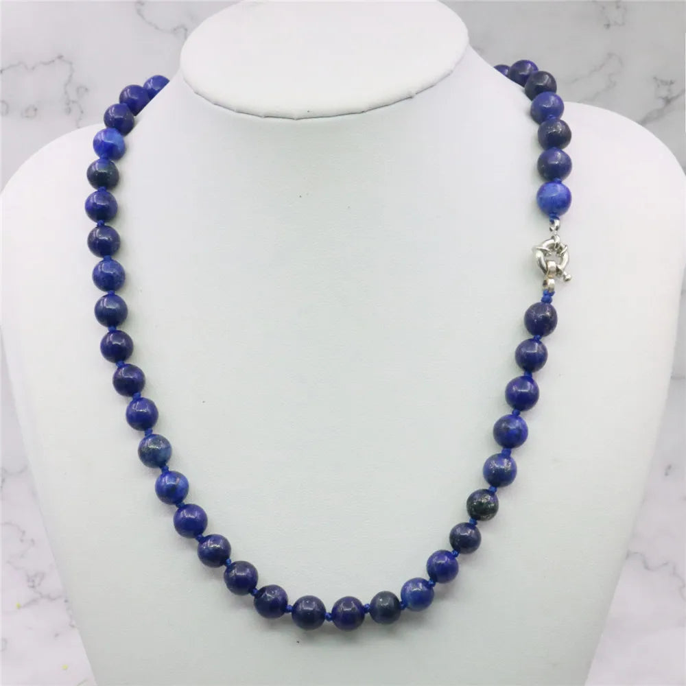 Jewelry set 8mm Egyptian Lapis Lazuli Round Beads necklace bracelet earrings Natural Stone Christmas gifts BV110 Wholesale Price - Charlie Dolly