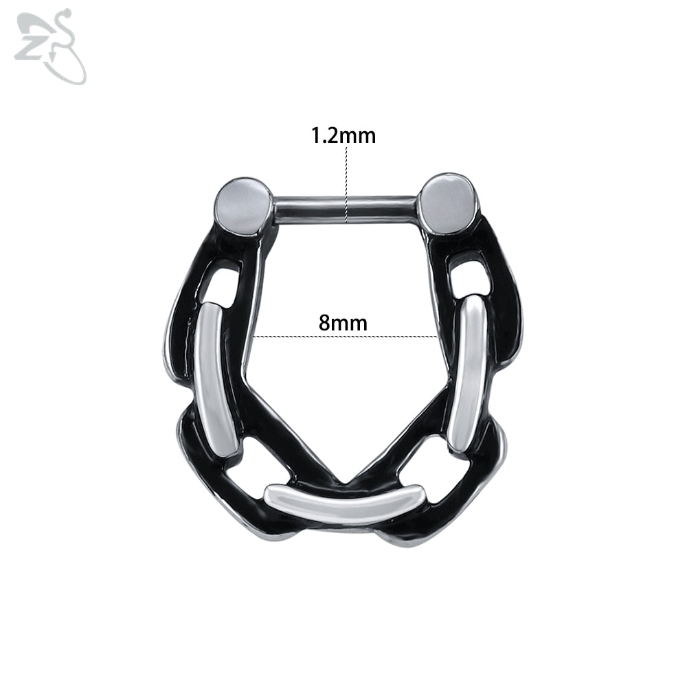 ZS 1 Piece 316L Stainless Steel Nose Ring 16G Zirconia Septum Clicker Rock Ear Helix Septum Piercing Rings Piercing Jewelry 8mm