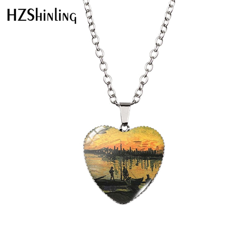Sunflower Heart Necklace Yellow Sunflower Pendant Glass Picture Jewelry Fashion Heart Necklace HZ3
