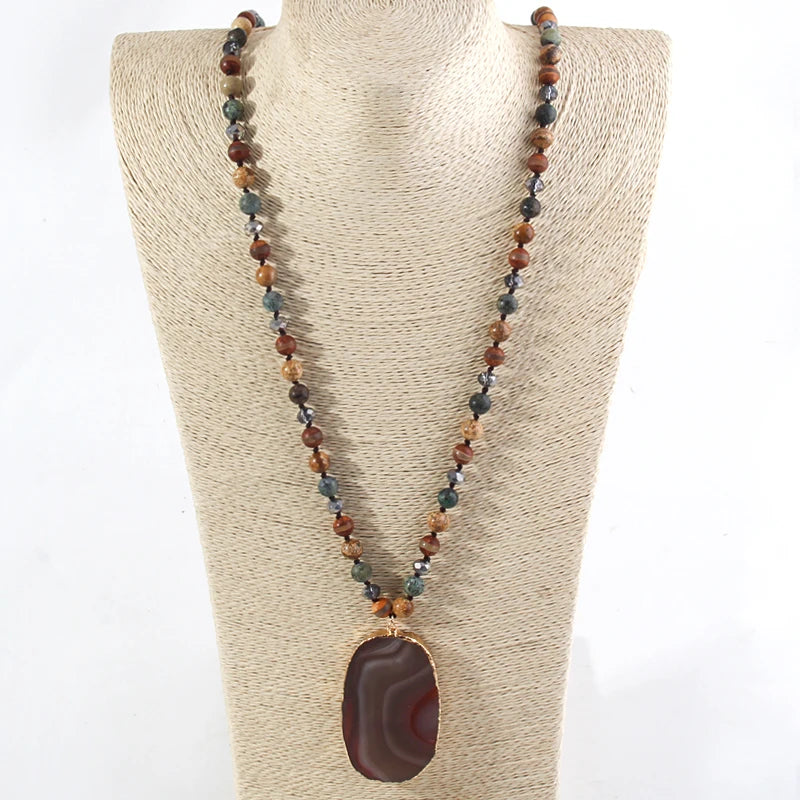 Knotted Agate Stone Beaded Necklace Jewelry